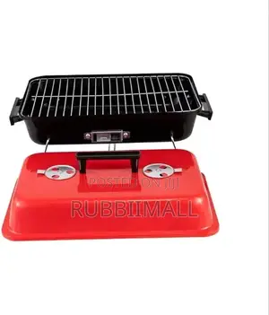 Portable Red-and-Black Briefcase-Style Charcoal Barbecue Grill