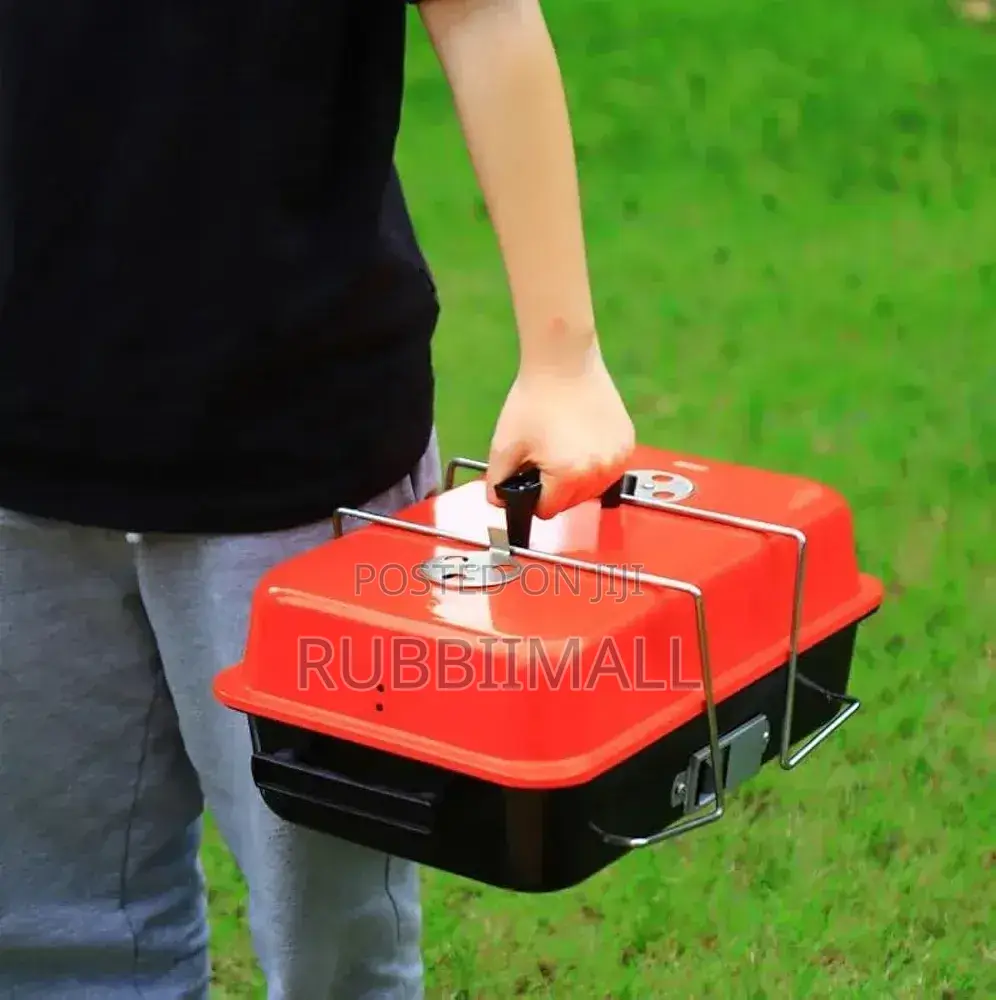 Portable Red-and-Black Briefcase-Style Charcoal Barbecue Grill