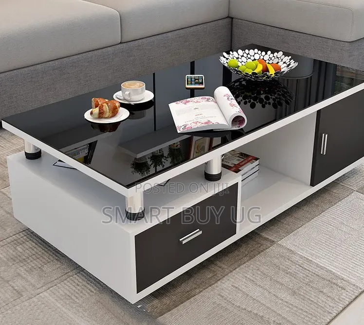 Brand New Glass Coffee Table - White and Black - 120cm - Kampala