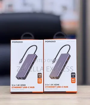 Porodo 9in1 4K HDMI Ethernet USB C Hub USB 3.2 100W (10Gbps)