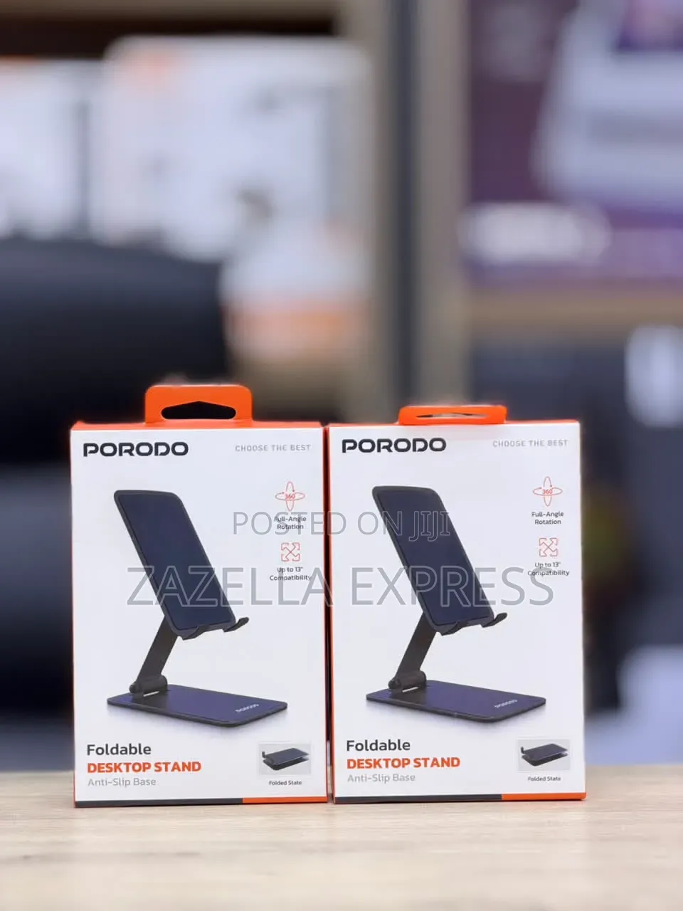 Porodo Foldable Desktop Phone Stand With Anti-Slip Base, 360° Rotation