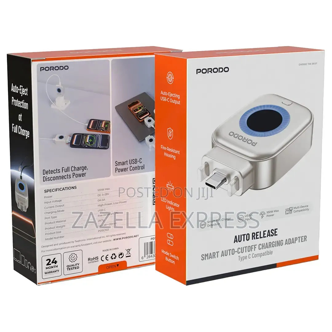 Porodo Auto Release Smart Auto Cutoff Charging Adapter