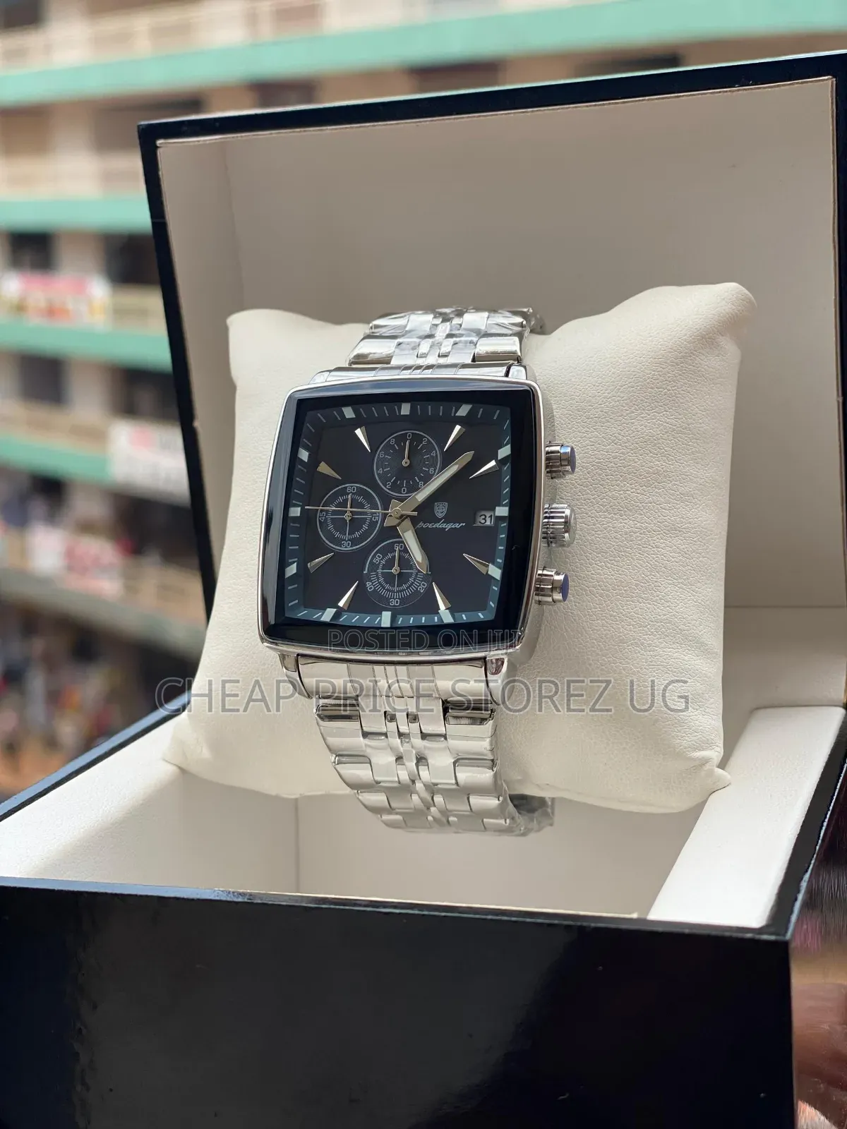 Man's Watch Poedagar 866 Square Chronograph Men’s Watch With a Black