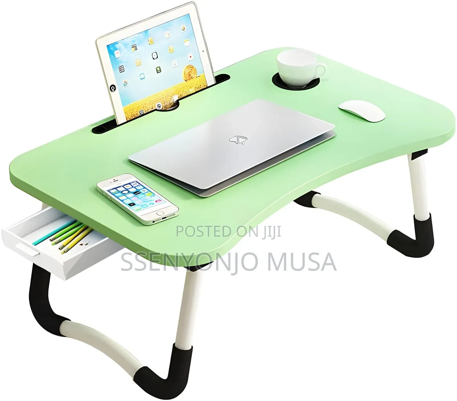 Foldable Laptop Bed Tray Table With Storage & Cup Holder