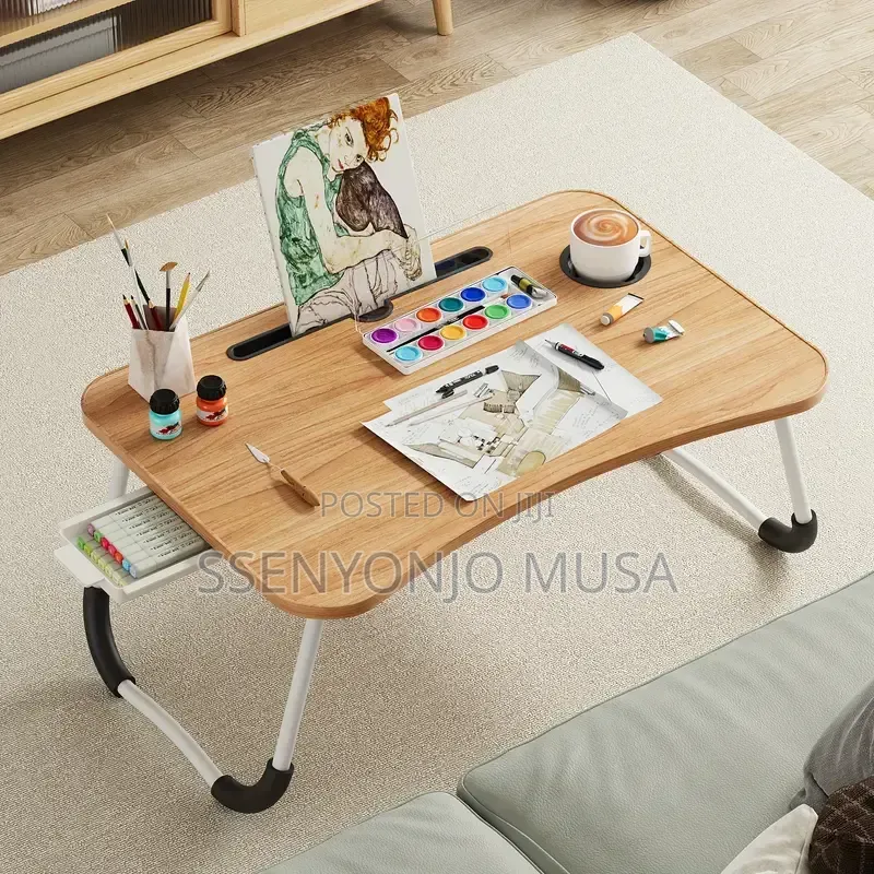 Foldable Laptop Bed Tray Table With Storage & Cup Holder