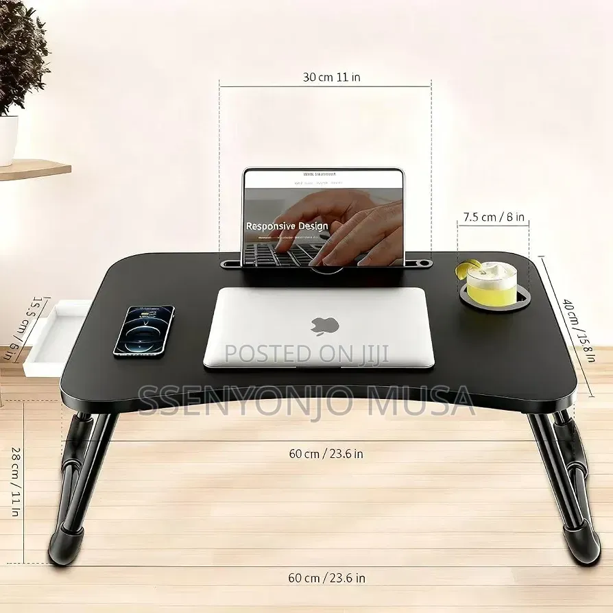 Foldable Laptop Bed Tray Table With Storage & Cup Holder