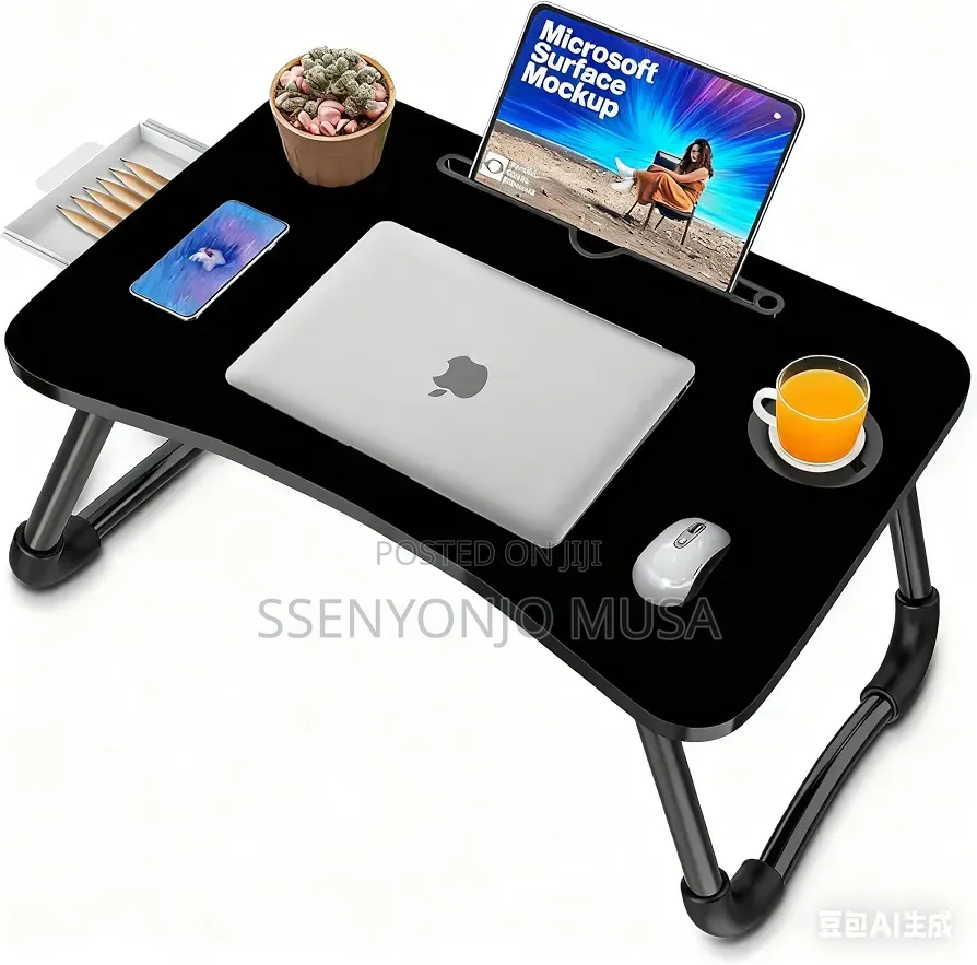 Foldable Laptop Bed Tray Table With Storage & Cup Holder