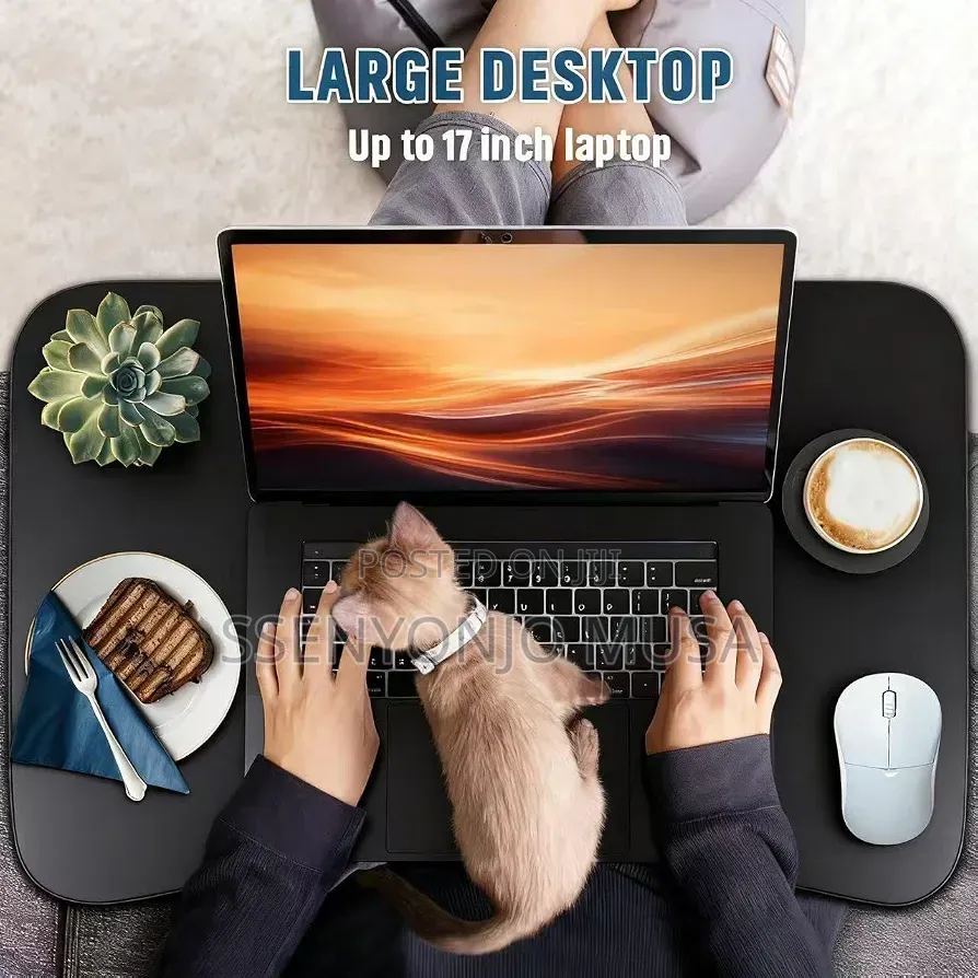 Foldable Laptop Bed Tray Table With Storage & Cup Holder
