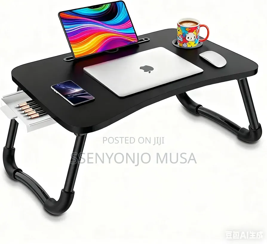 Foldable Laptop Bed Tray Table With Storage & Cup Holder