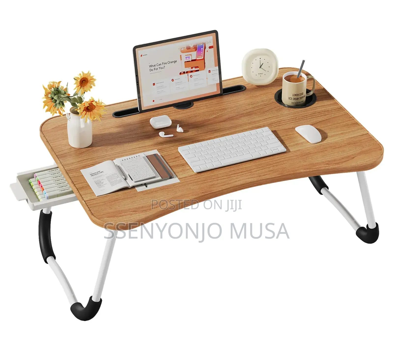 Foldable Laptop Bed Tray Table With Storage & Cup Holder