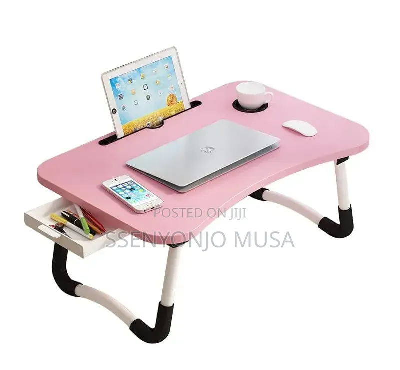 Foldable Laptop Bed Tray Table With Storage & Cup Holder
