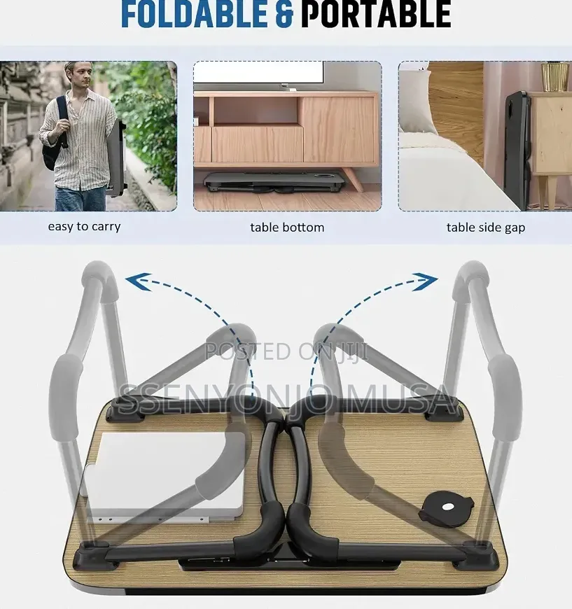 Foldable Laptop Bed Tray Table With Storage & Cup Holder