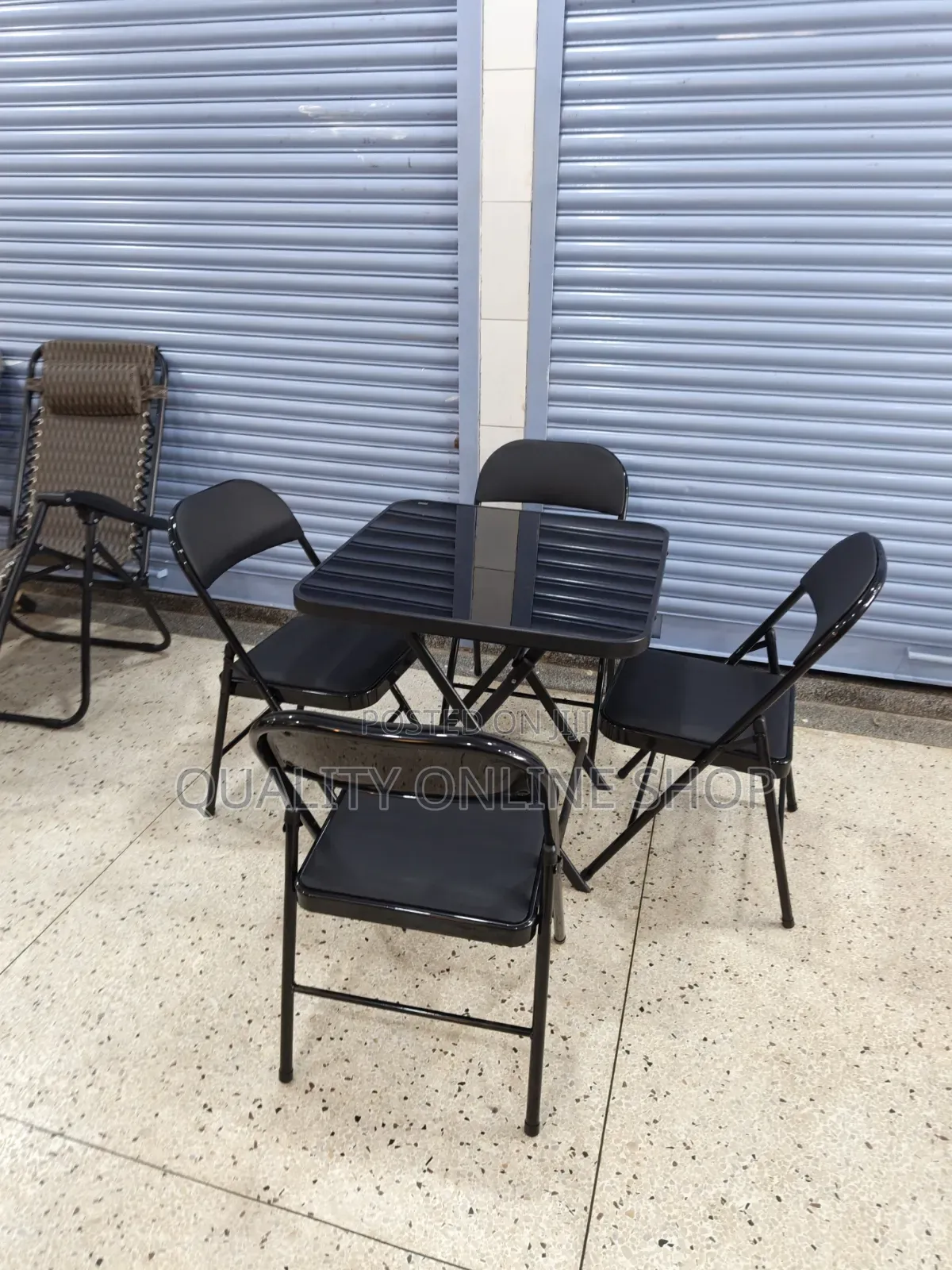 Leather Foldable Chair and Glass Table Comb