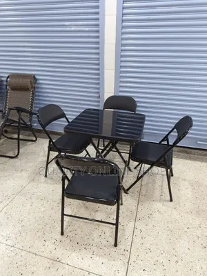 Leather Foldable Chair and Glass Table Comb