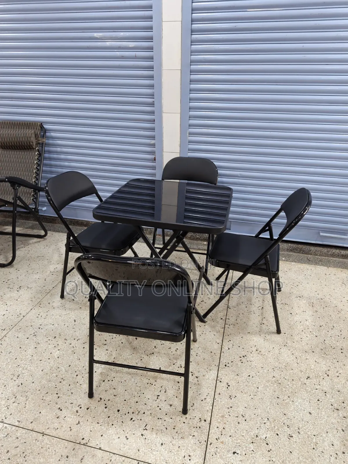 Leather Foldable Chair and Glass Table Comb