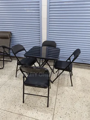 Leather Foldable Chair and Glass Table Comb