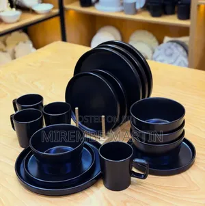 16-Piece Matte Black Ceramic or Stoneware Dinnerware Set