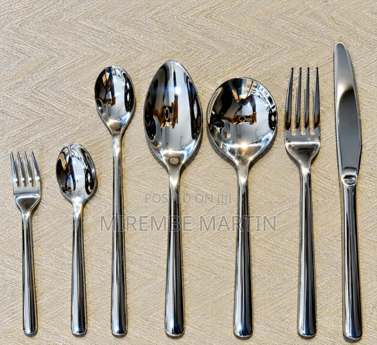 7-Piece Place Setting of Polished Stainless Steel Flatware,