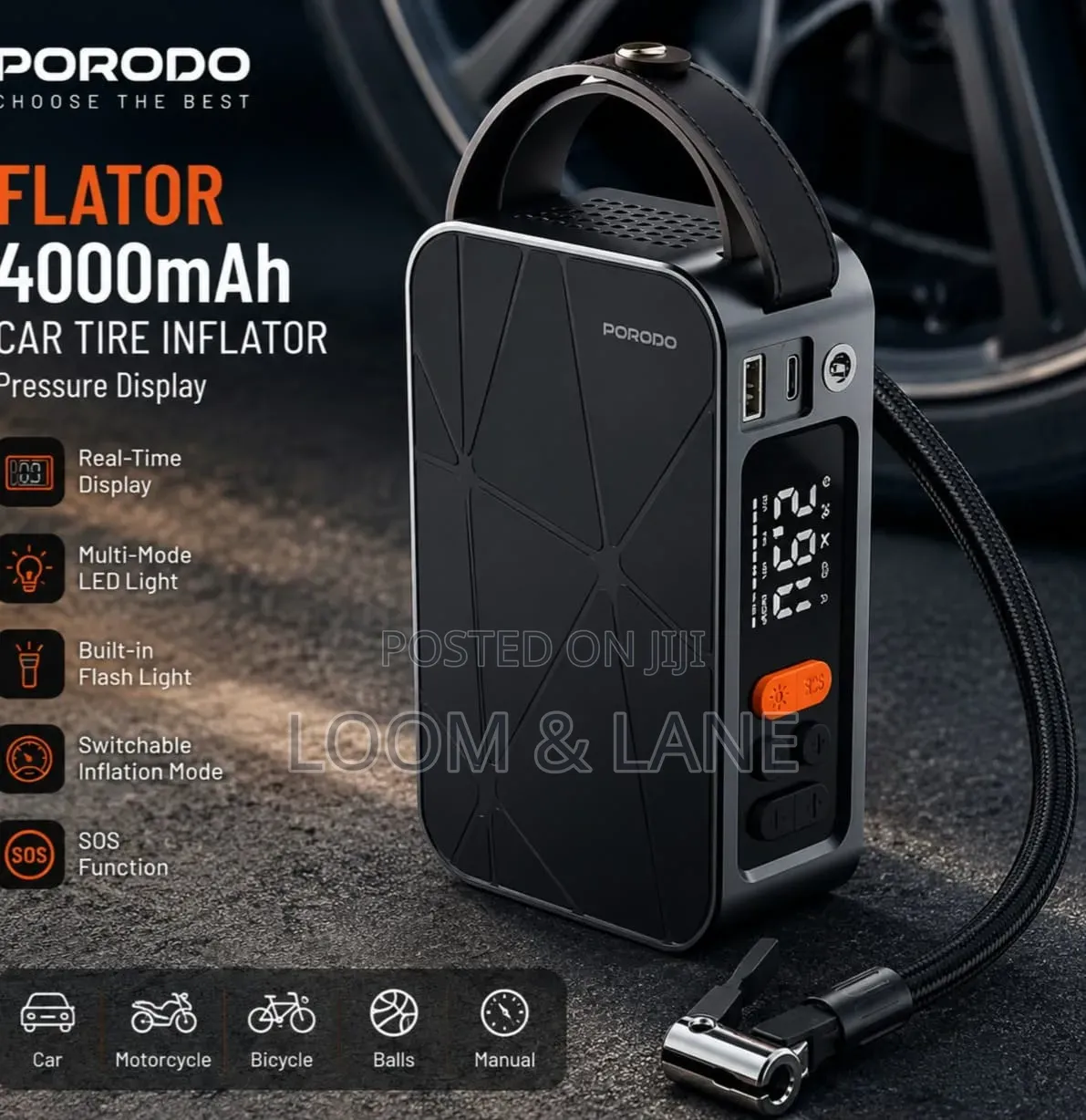 Porodo Flator 4000mAh Portable Car Tire Inflator