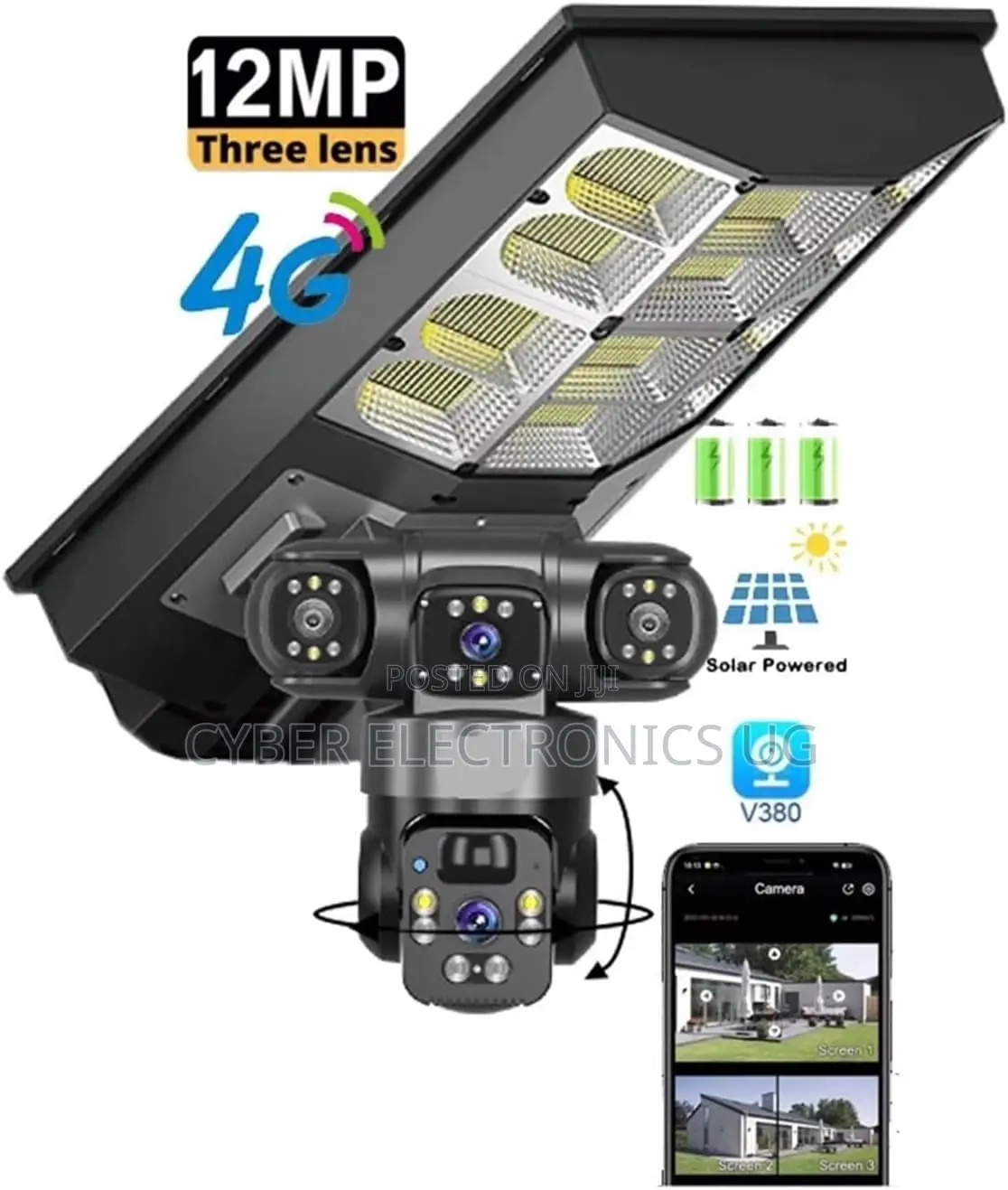 V380 Pro 12MP Multi Lens 4G Solar Street Light PTZ Camera