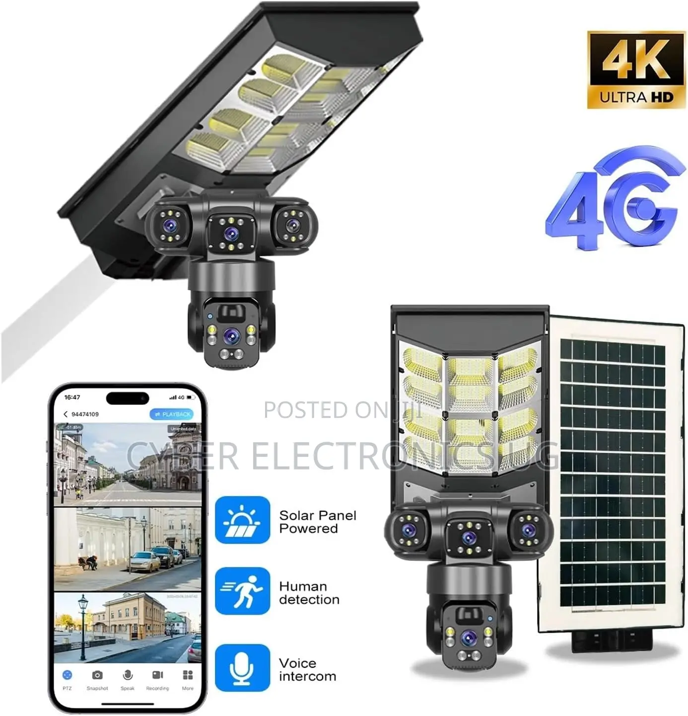V380 Pro 12MP Multi Lens 4G Solar Street Light PTZ Camera