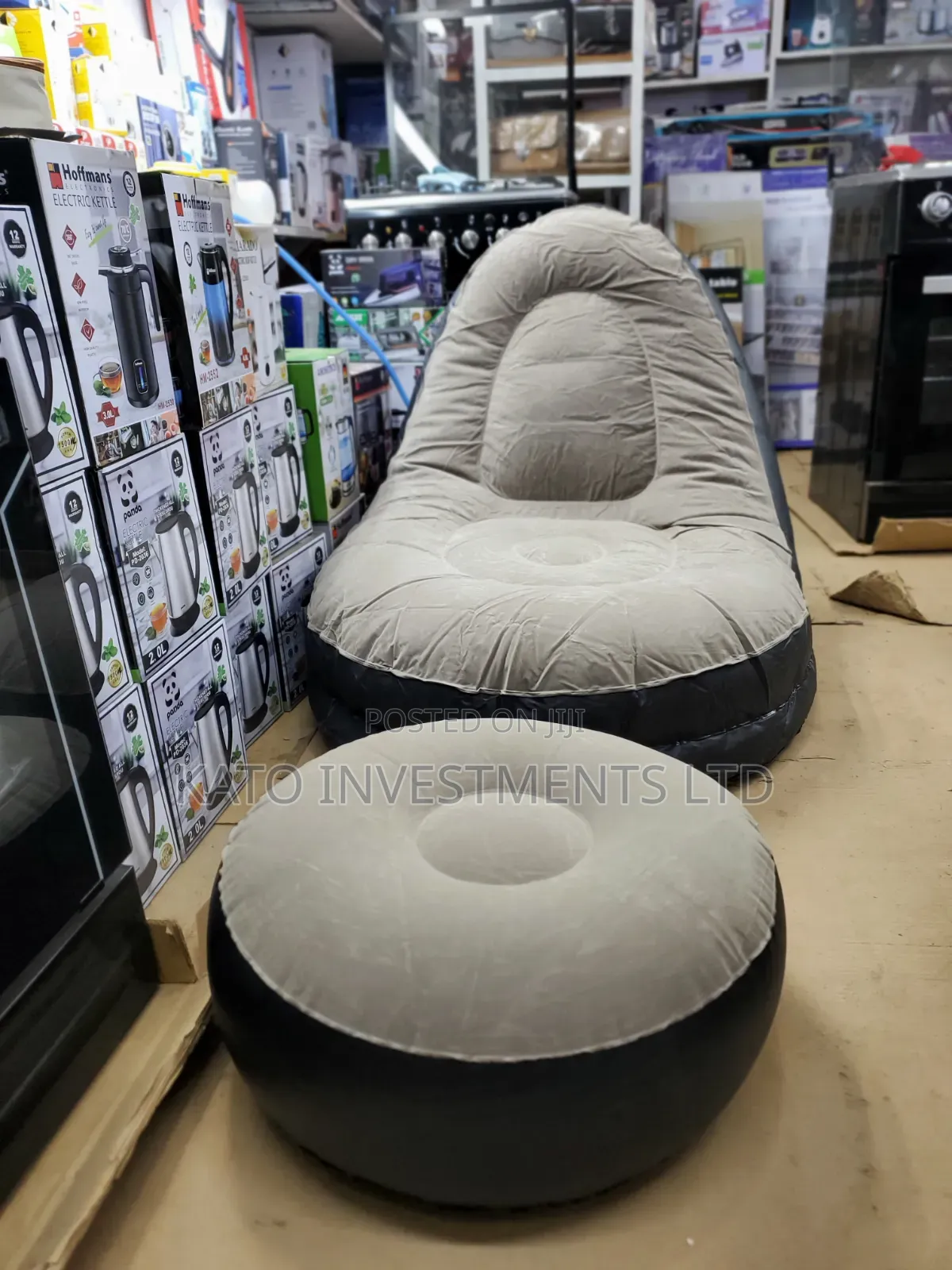 2-in-1 Inflatable Air Sofa Chair in Gray and Black