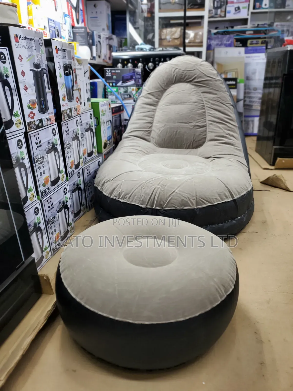 2-in-1 Inflatable Air Sofa Chair in Gray and Black