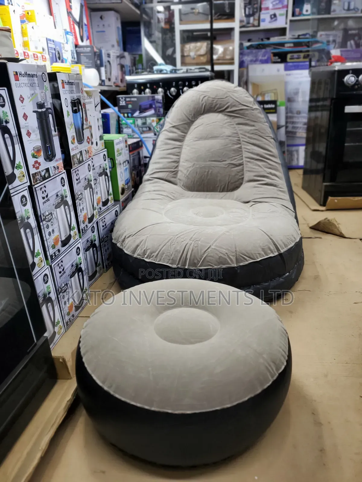 2-in-1 Inflatable Air Sofa Chair in Gray and Black