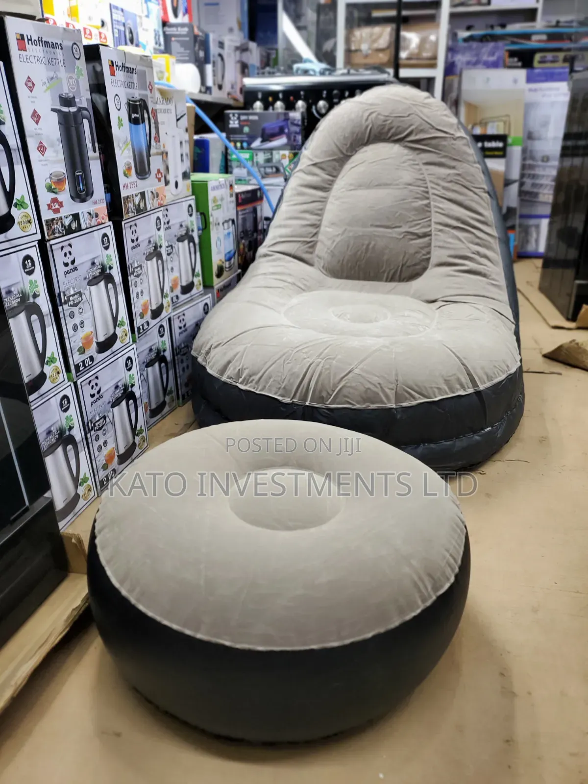 2-in-1 Inflatable Air Sofa Chair in Gray and Black