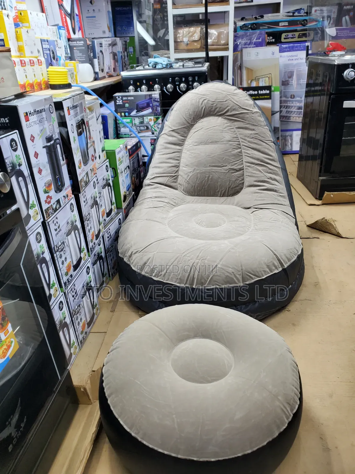 2-in-1 Inflatable Air Sofa Chair in Gray and Black