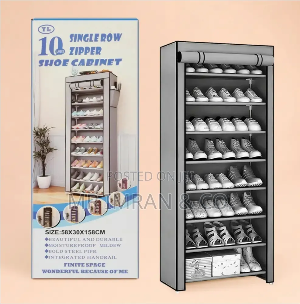 10-Layer Single-Row Vertical Fabric Shoe Cabinet