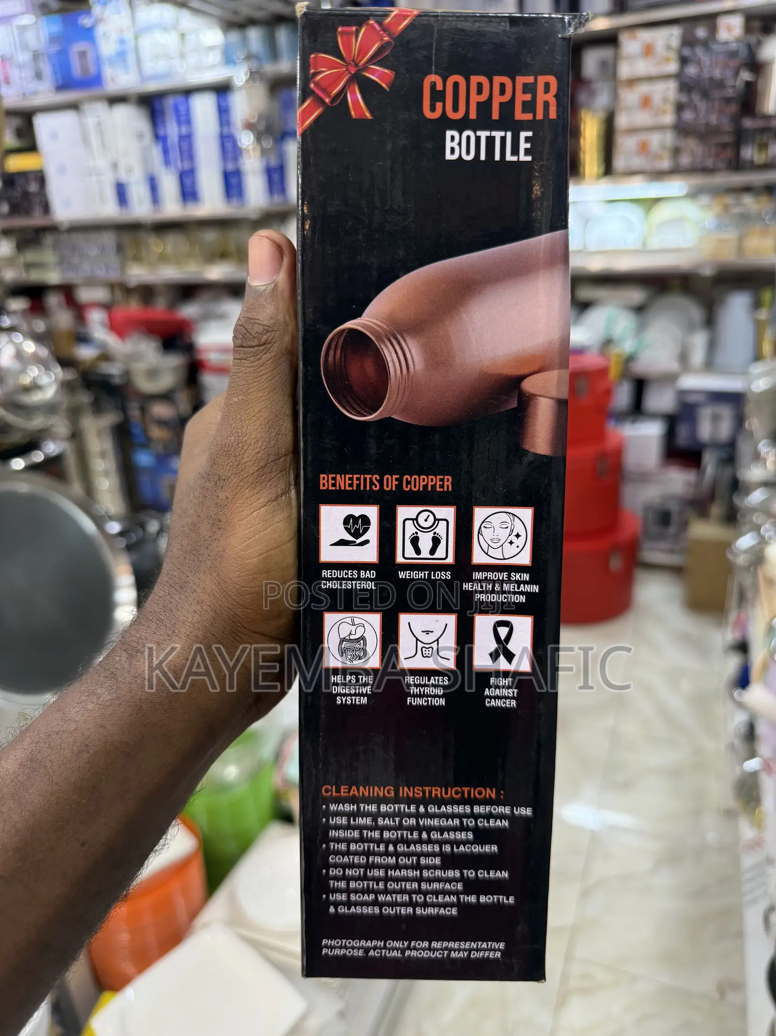 Pure Copper Water Bottle - 1000ml Premium Ayurvedic Flask