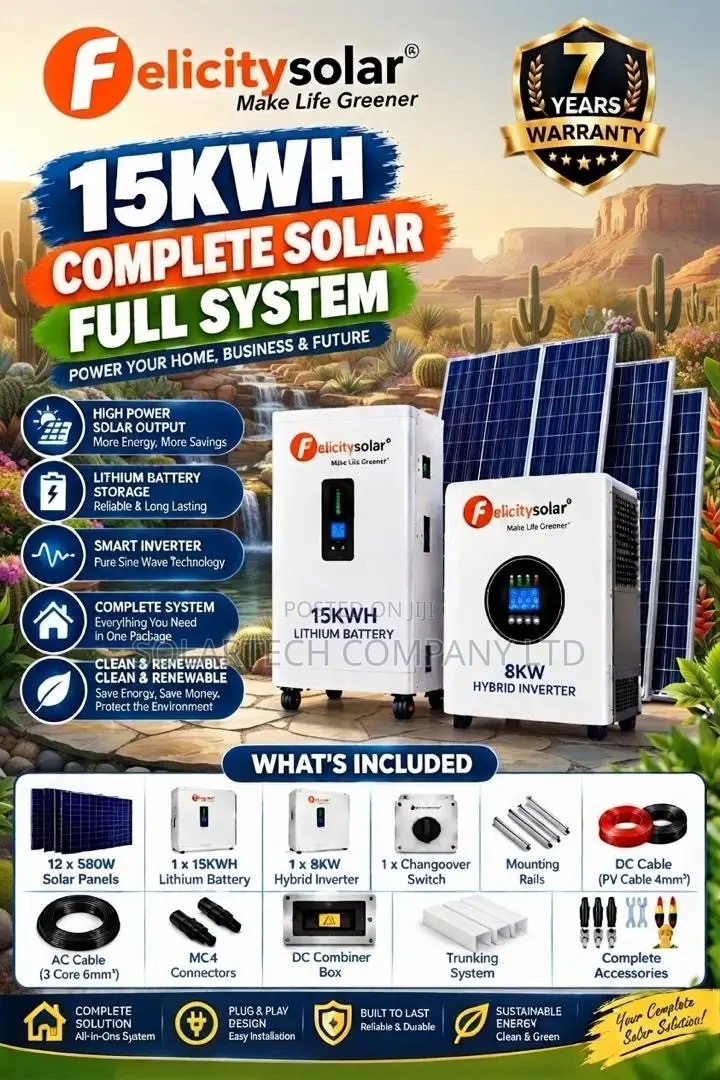15kWh Lithium Solar System 8kW Hybrid Inverter 12×580W