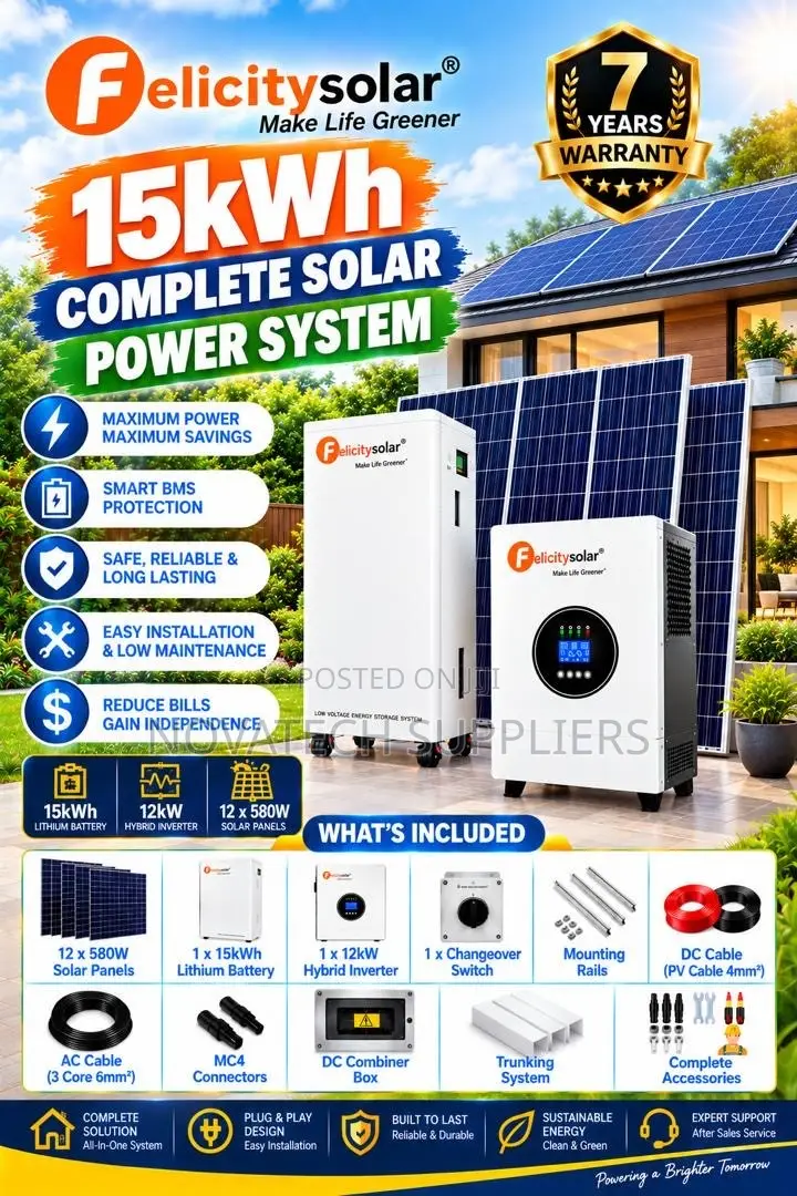 15kWh Lithium Solar System 8kW Hybrid Inverter 12×580W