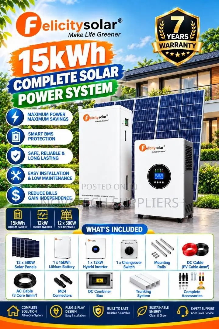 15kWh Lithium Solar System 8kW Hybrid Inverter 12×580W