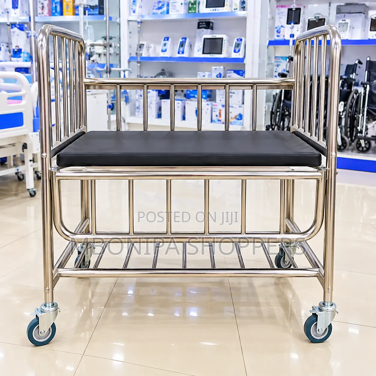 Stainless Steel Hospital Baby Cot With Wheels