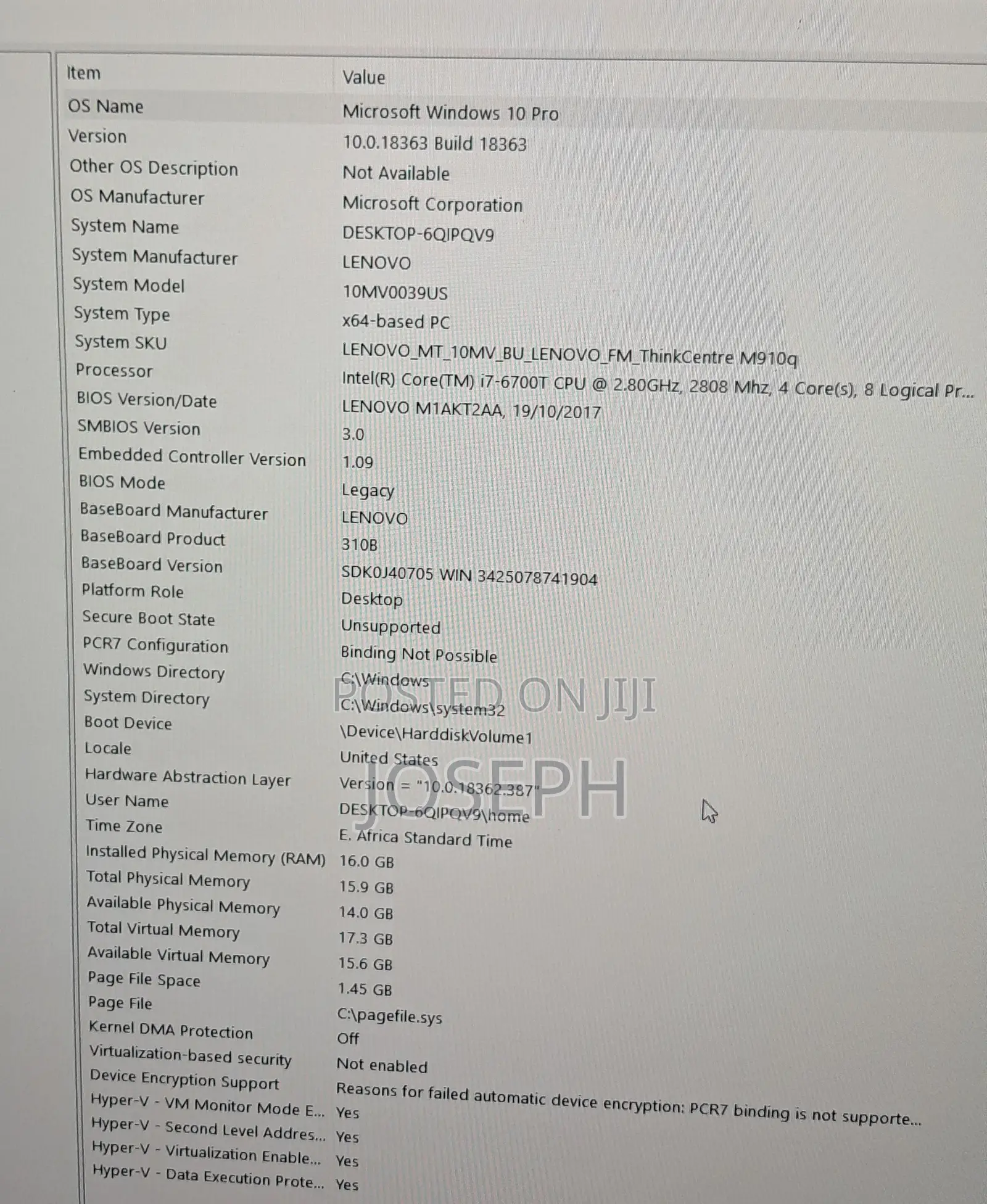 Desktop Computer Lenovo ThinkCentre M910 16GB Intel Core i7 SSD 16 GB