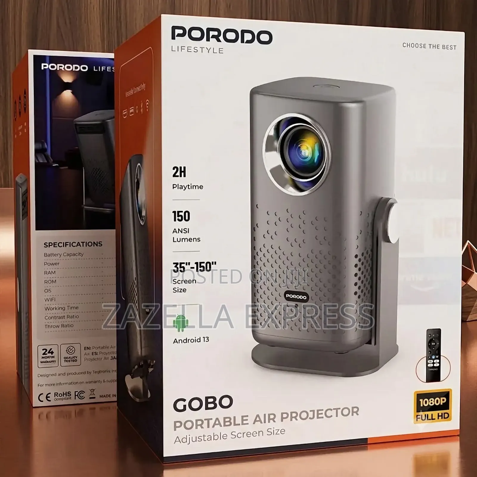 Porodo Gobo Portable Air Projector, Rechargeable Projector With Stand