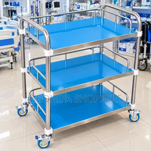 3-Tier Stainless Steel Medical Utility Trolley – Blue
