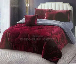 6 Piece Velvet Bedcover Maroon