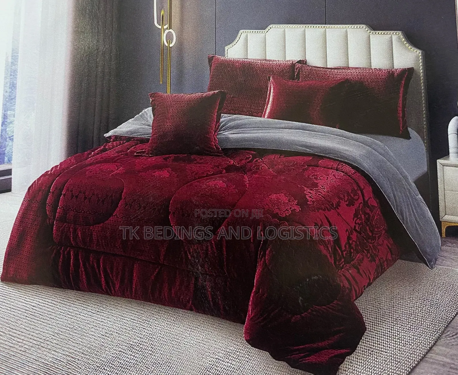 6 Piece Velvet Bedcover Maroon