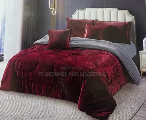 6 Piece Velvet Bedcover Maroon