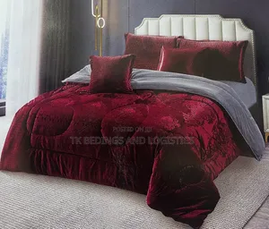 6 Piece Velvet Bedcover Maroon
