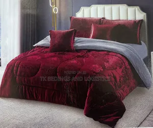 6 Piece Velvet Bedcover Maroon