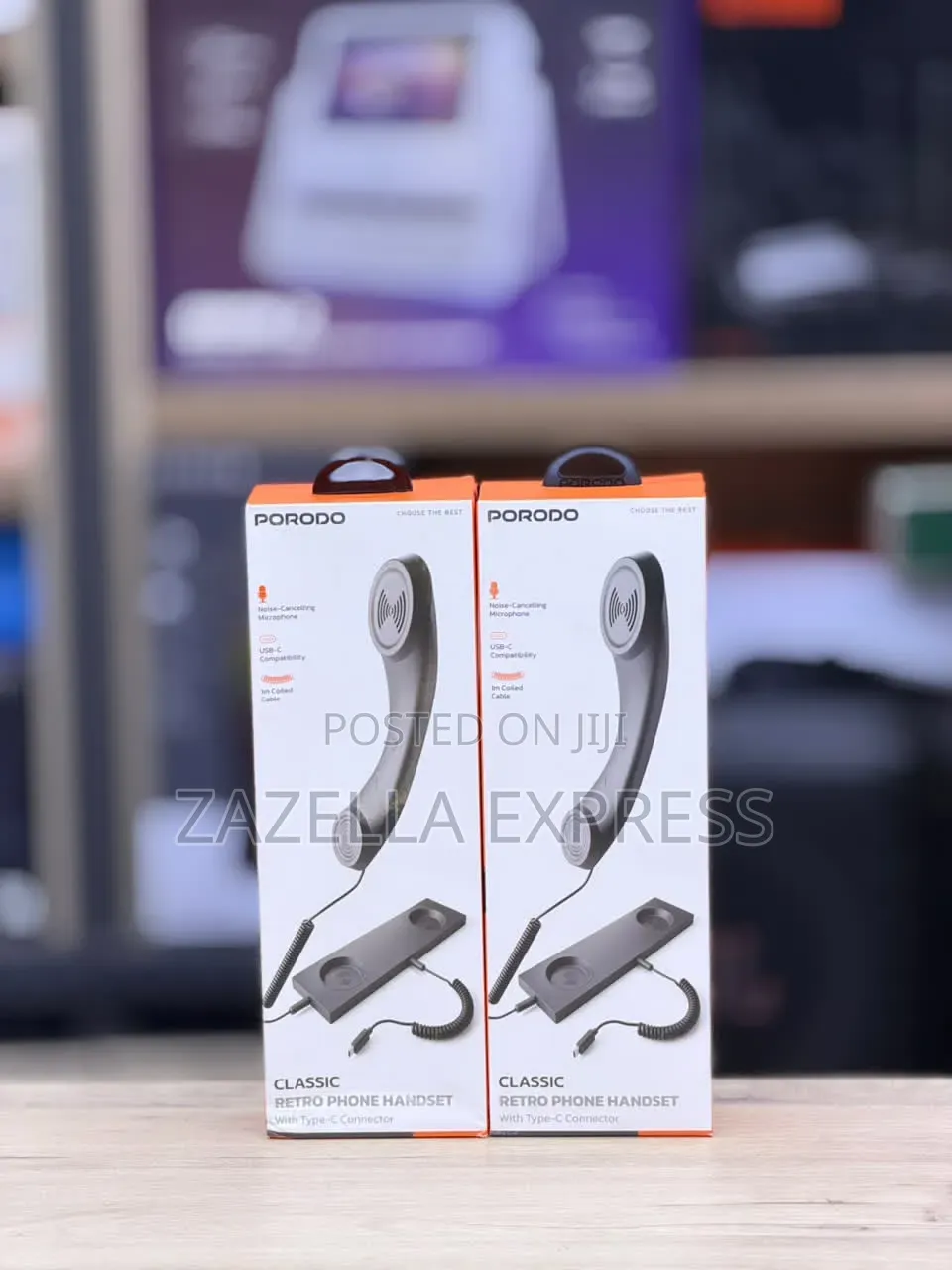 Porodo Classic Retro Phone Handset Type C,Noise Cancelling Microphone
