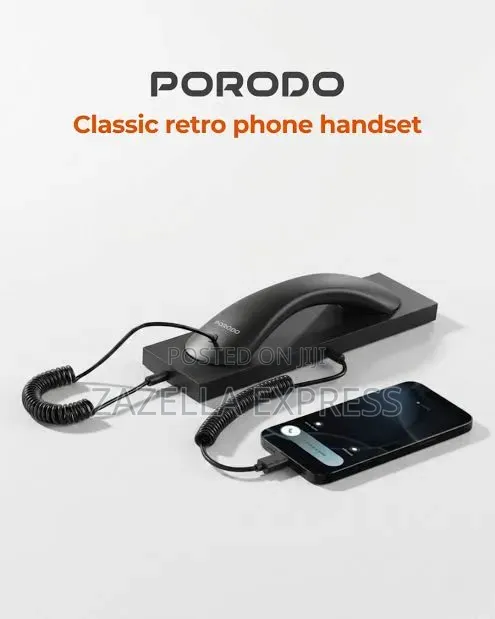 Porodo Classic Retro Phone Handset Type C,Noise Cancelling Microphone