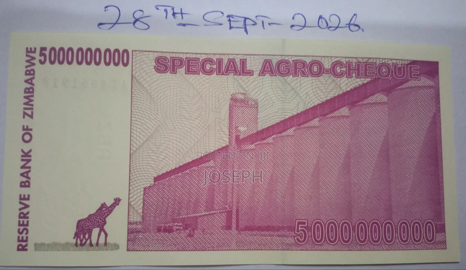Commemorative Zimbabwe-- P61 - Five Billion Bank Note