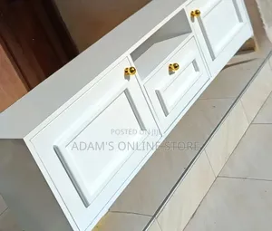 White TV Stand With Gold Nobes and Stand Suitable for 85inchecs