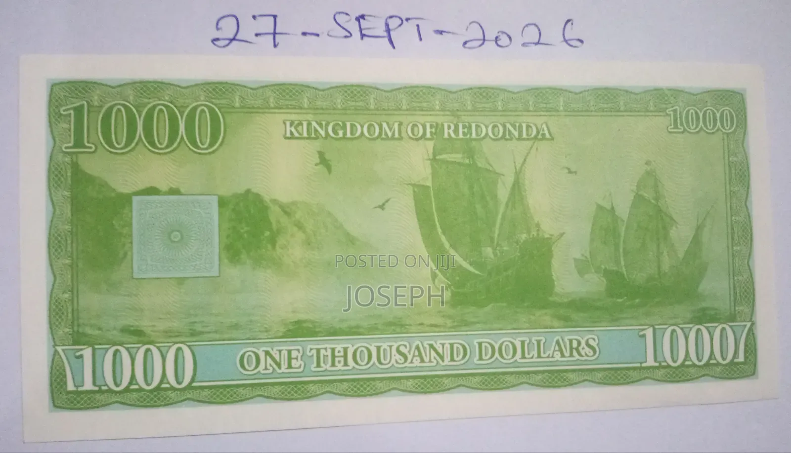 Kingdom of Redonda - Colnect Codes- RED -5.- 1,000 Dollars Bank Note