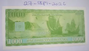 Kingdom of Redonda - Colnect Codes- RED -5.- 1,000 Dollars Bank Note
